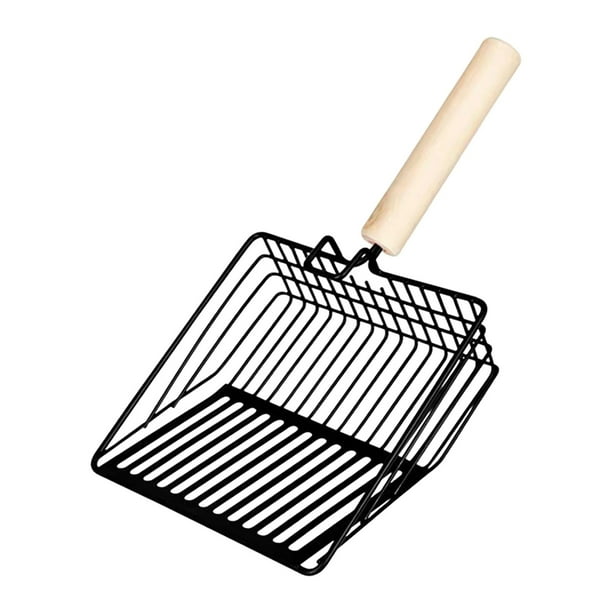 Pala para arena de gatos, cómoda, de agarre, portátil, duradera, para limpieza de cajas de arena para gatos Mango de madera negro.