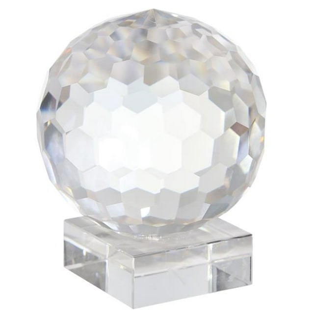 Benzara BM205120 Faceted Crystal Orb with Rectangular Support, Clear - Small