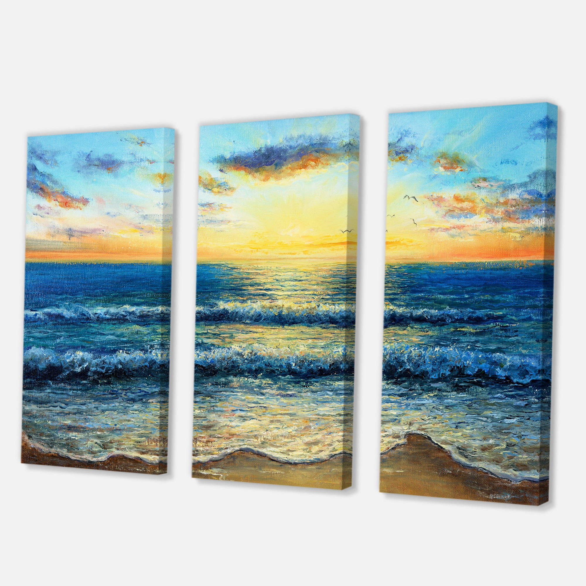 Designart ' Sunrise Glow On The Ocean Waves I ' Nautical & Coastal Canvas Wall Art Print