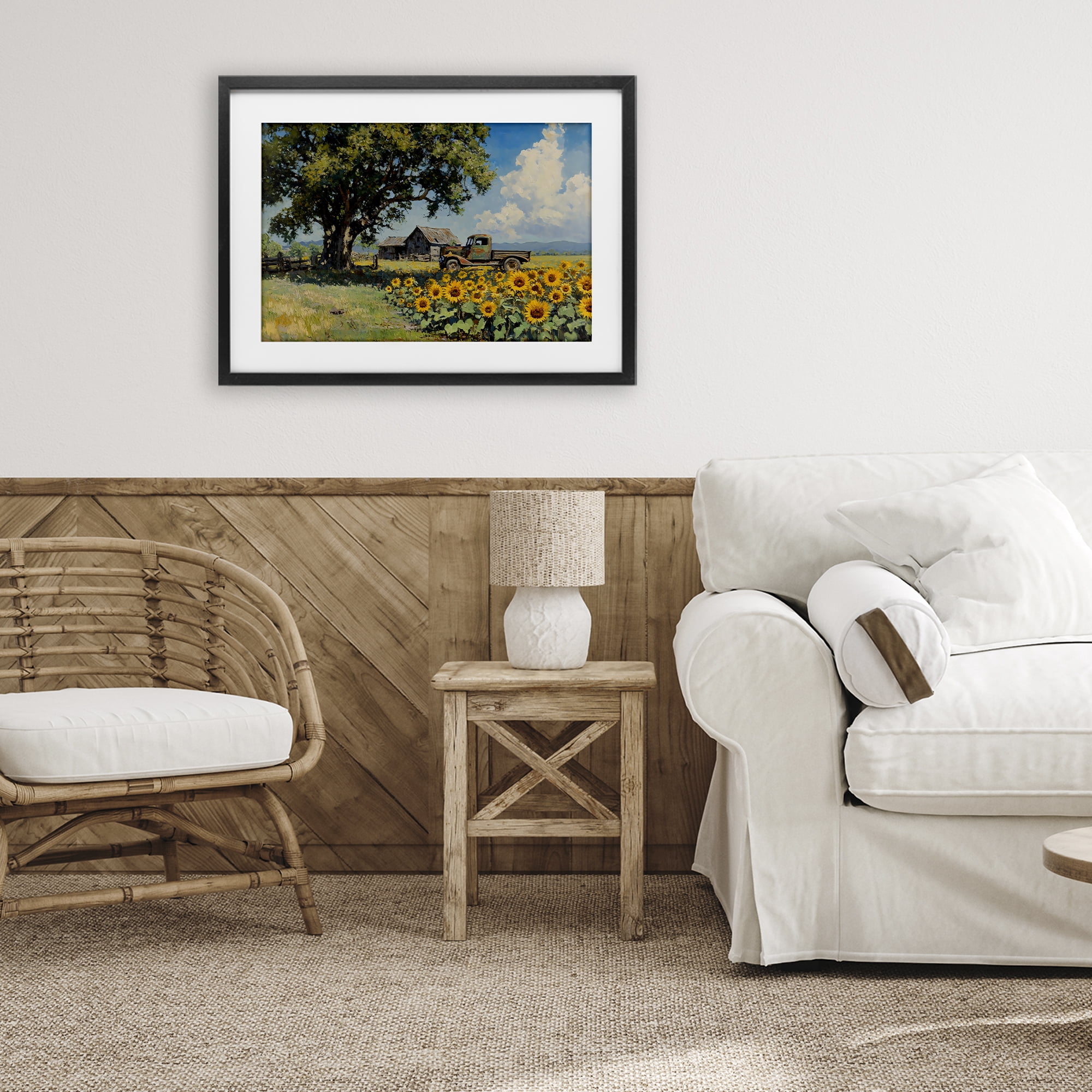 Stupell Industries Sunflower Pickup by Old Barn Black Framed Print Under Glass, design by Franklyn Gregory