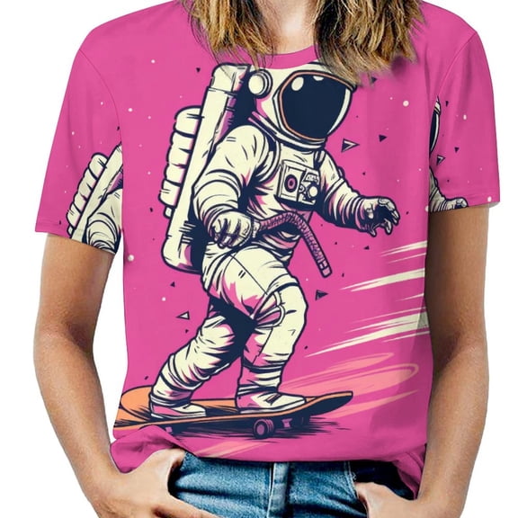 Space Astronaut Women's Short Sleeve Tops Casual Blouses T Shirt