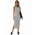 thumbnail image 4 of Women's Knit Sleeveless Striped Midi Dresses Side Slit Dress for Casual Beach White S, 4 of 10