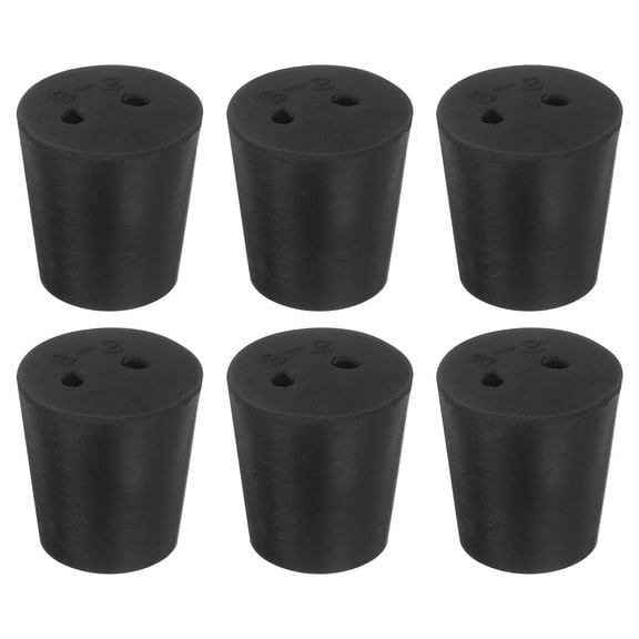 6 Pcs 2-Hole Rubber Stopper, Tapered Lab Seal Tube Stopper Plug for Test Tube Industry , 24x18x25mm Black