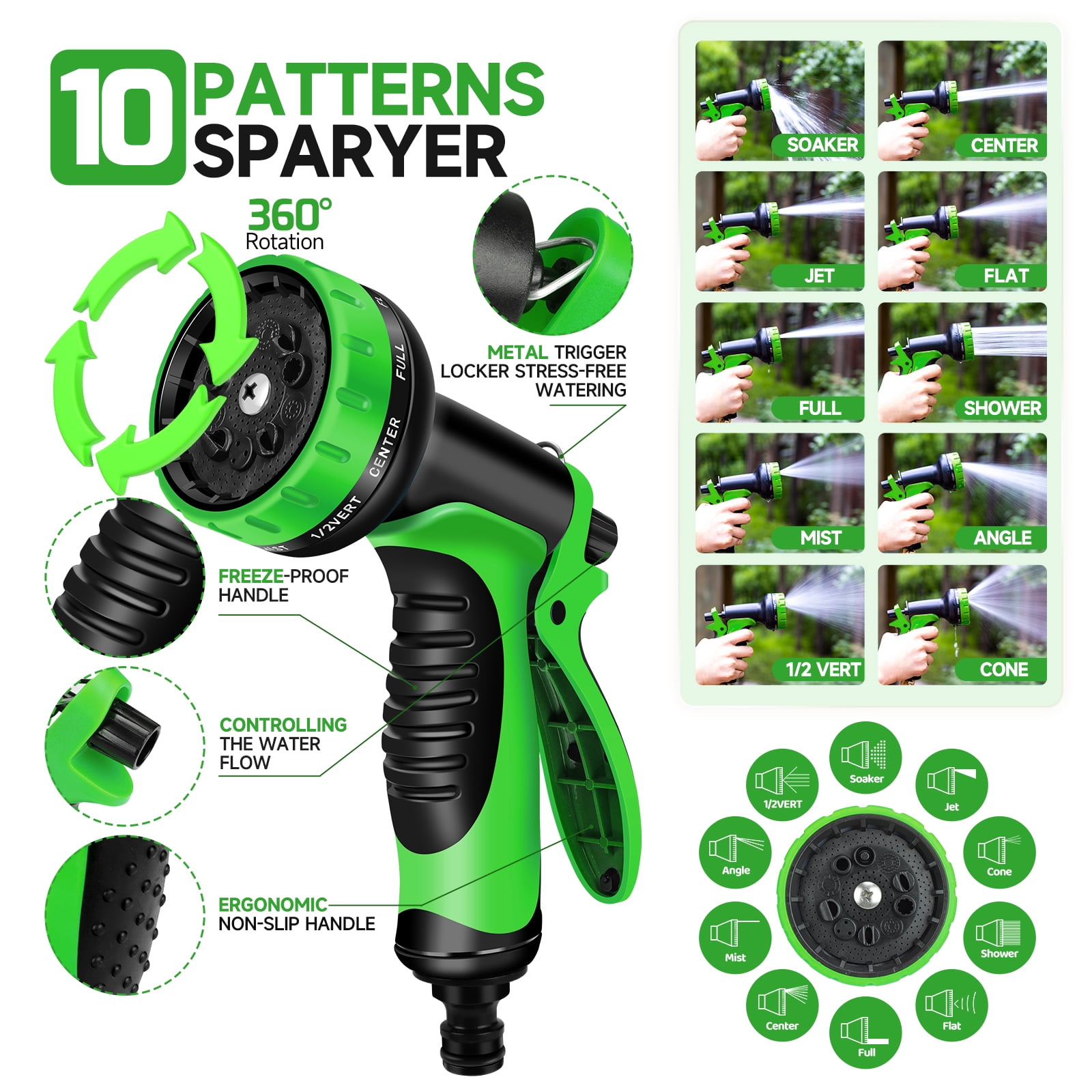 LOVFEN 25FT Garden Hose Metal heavy duty stainless steel with 9 function nozzles Kit, no twist, flexible lightweight hose for yard, outdoor, RV, pet cleaning