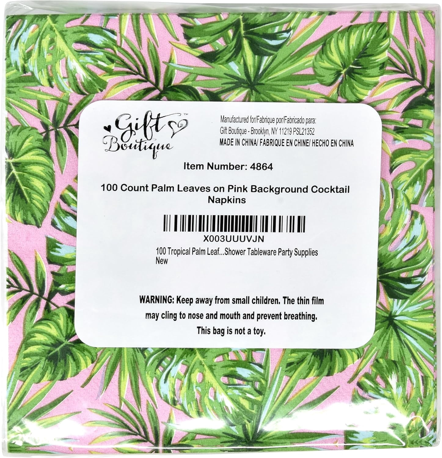 Gift Boutique 100 Tropical Palm Leaf Cocktail Beverage Napkins Disposable Paper Hawaiian Luau Pink Green Leaves Dessert Napkin for Wedding Holiday Jungle Bridal & Baby Shower Tableware Party Supplies
