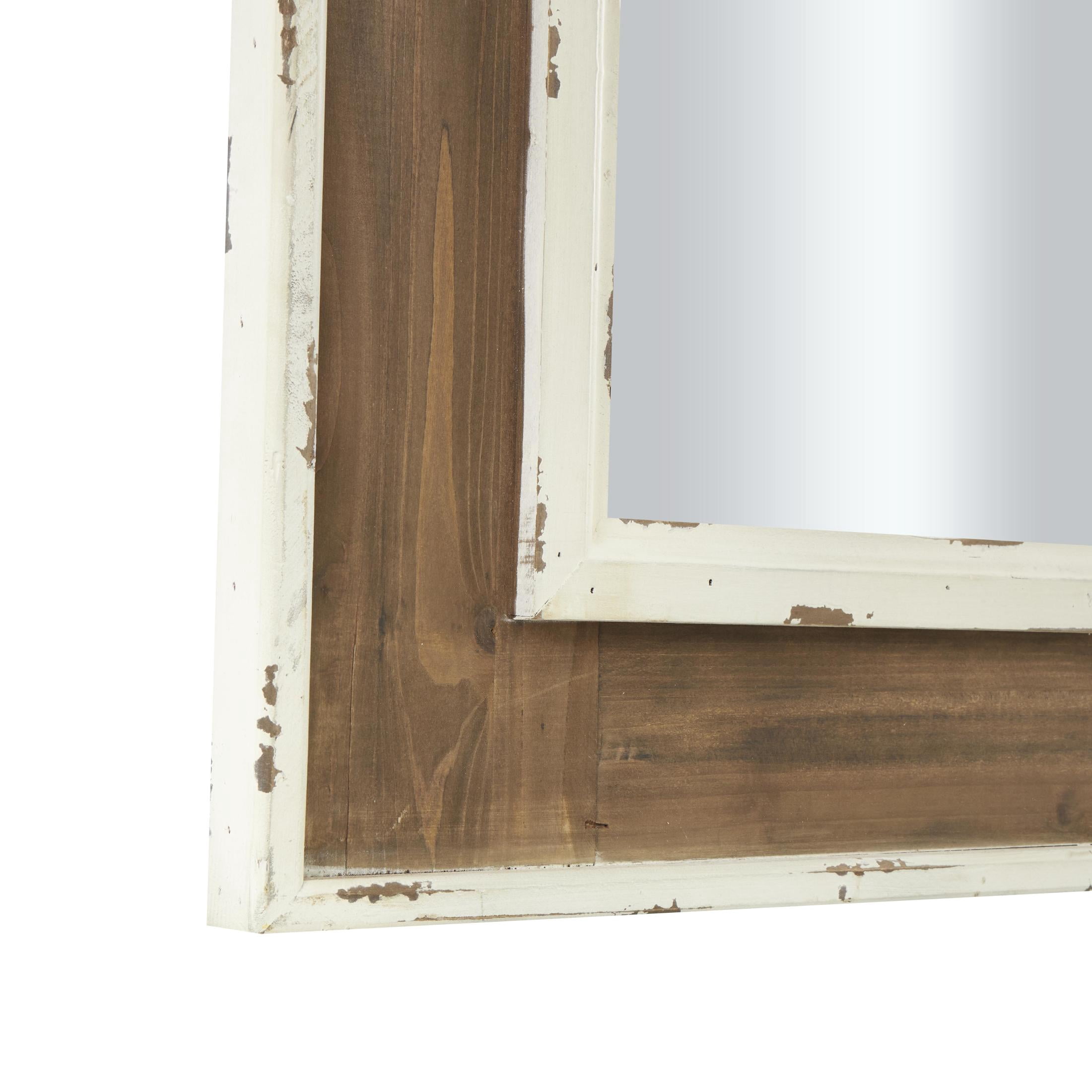 DecMode 33" x 43" Brown Vintage Inspired Acanthus Scroll Floral Wall Mirror with Distressed Cream Accents