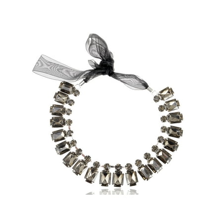 Smokey Topaz 2 Light - Faceted Smokey Crystal Gem Rhinestone Topaz Light Smokey Ribbon Bib Necklace