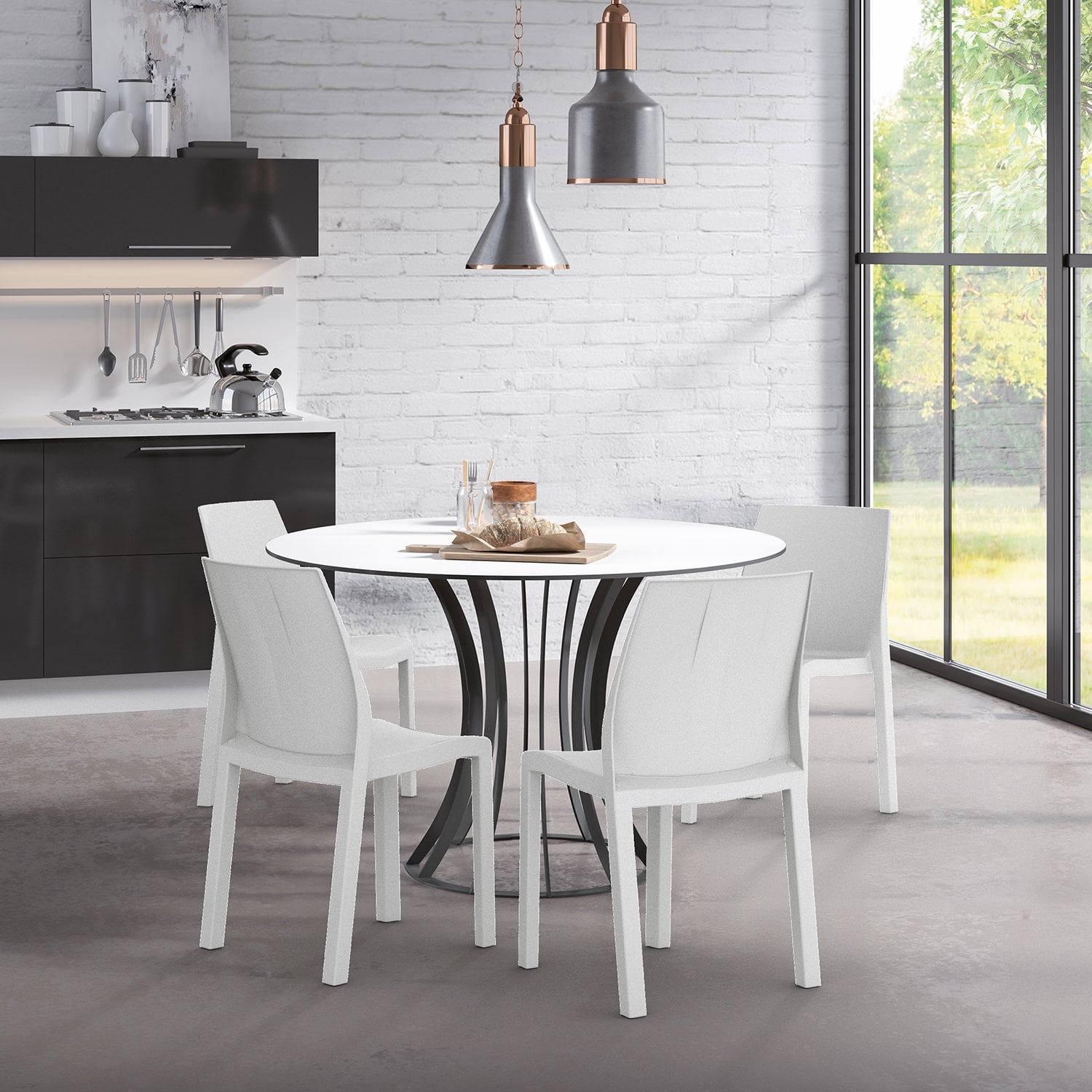 WRGHOME Palma Modern Outdoor/Indoor Plastic Resin Stacking Patio Dining Chairs  (Set of 2) - WHITE