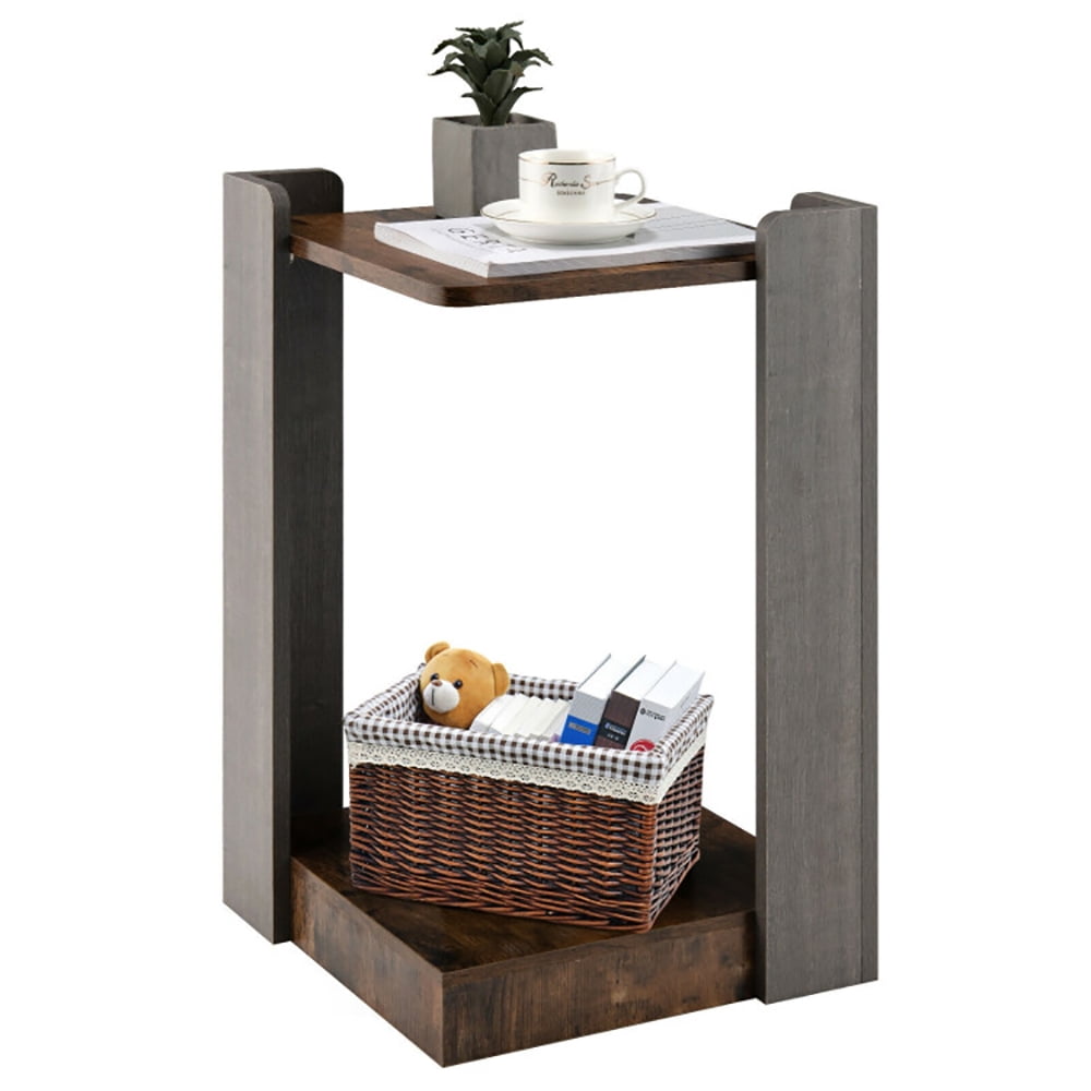 Finihen End Table, 2-Tier Square End Table with Open Storage Shelf, Sofa Side Table, Bed Side Table, for Small Space, Living Room, Bedroom, Coffee Finihen End Table, 2-Tier Square End Table with Open Storage Shelf, Sofa Side Table, Bed Side Table, for Small Space, Living Room, Bedroom, Coffee