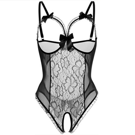 

KDDYLITQ Women s Teddy One Piece See Through Sexy Lingerie Babydoll Bodysuit Lace Black M