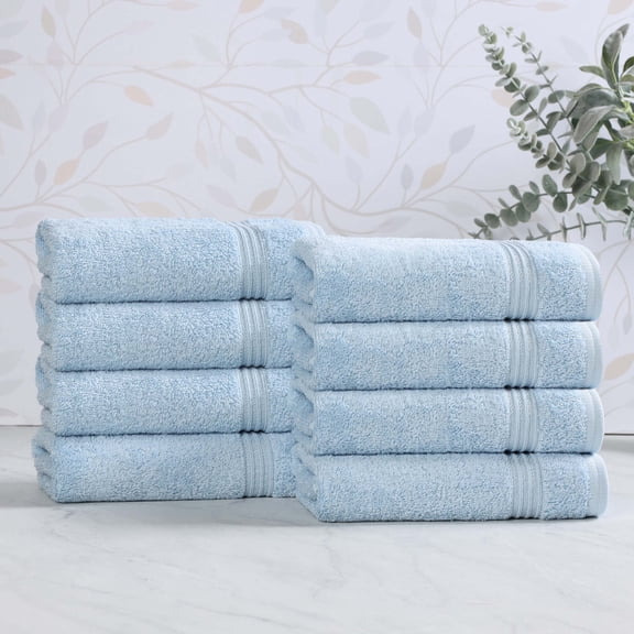 Superior Egyptian Cotton Absorbent Light Blue Hand Towel Set of 8
