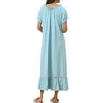 thumbnail image 3 of Noche de Victoria para Mujeres INSPIRE CHIC con Volantes, Manga Corta, Cuello con Cinta, Camisón de Pijama, Vestido de Sueño, Azul, 3 of 5