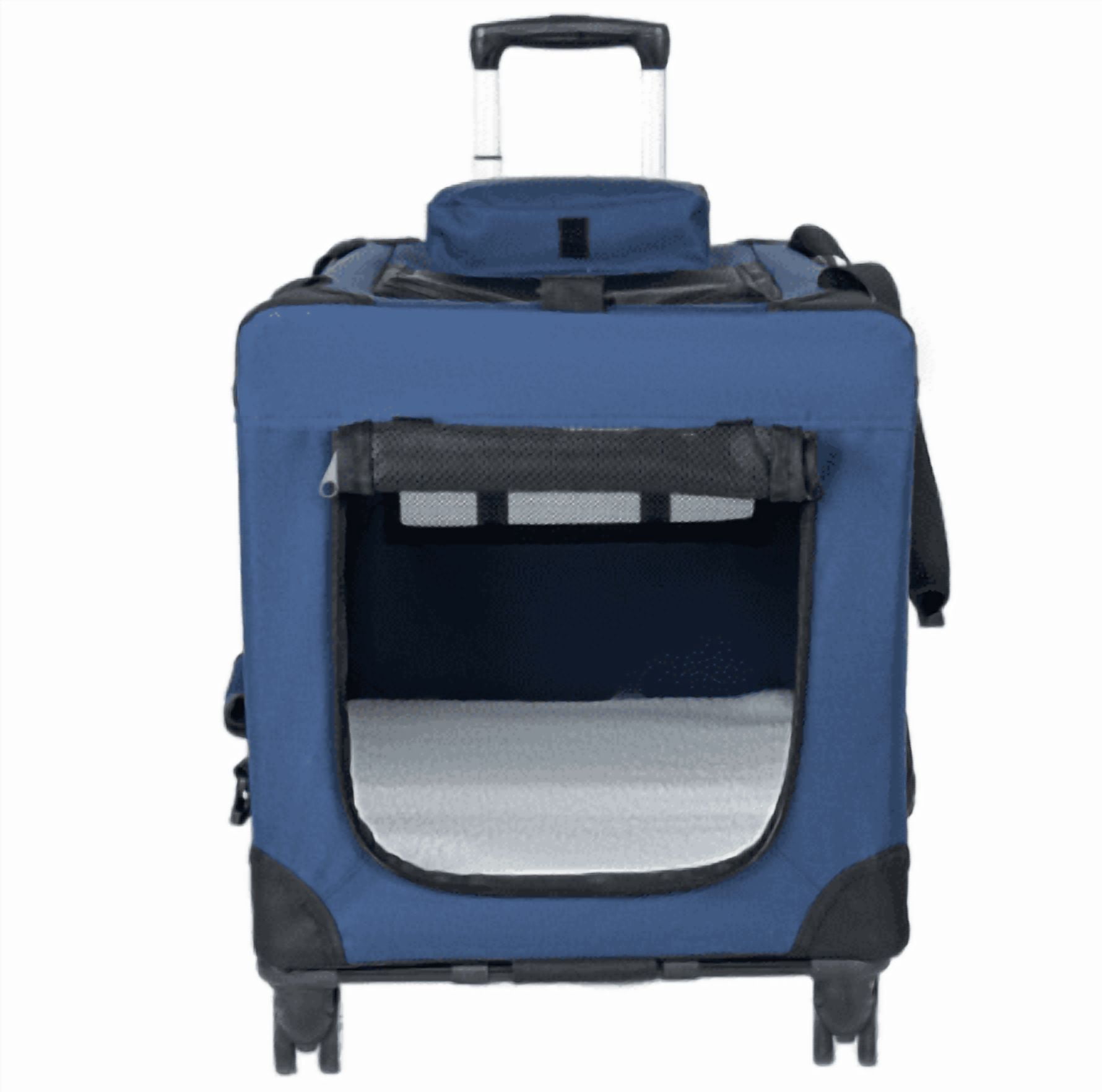 28" Collapsible Rolling Dog Crate 3-Door Mesh Windows Portable Dark Blue