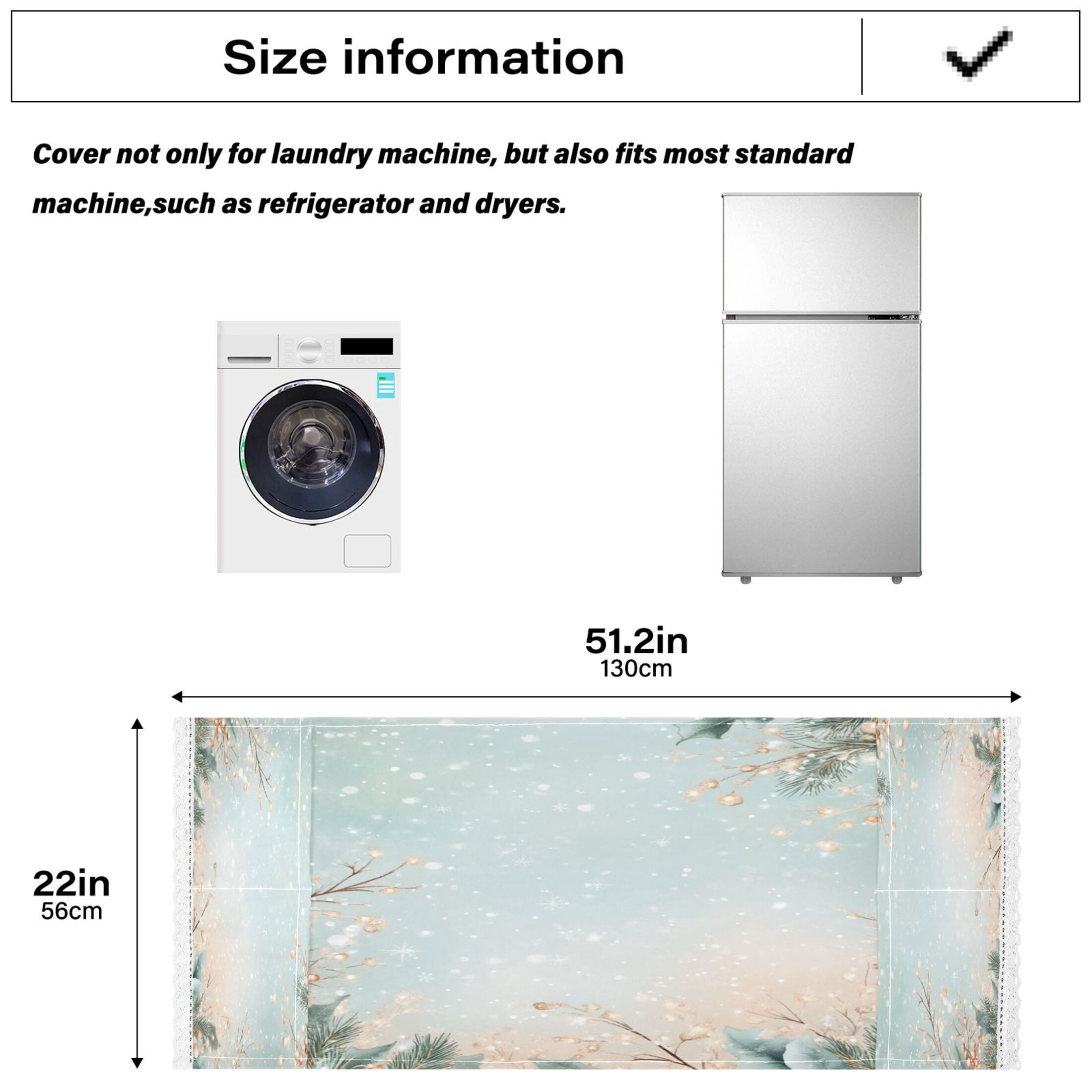 Winter Themed PatternWasher and Dryer Covers Dust-Proof and Oil Resistant Fridge Cover with 4 Storage Pockets Washing Machine Top Cover for Laundry Kitchen Home 51.2 x 22 In