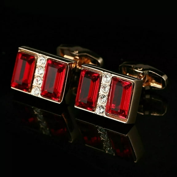 3Ct Emerald Cut Lab Created Red Garnet Men's Cufflinks Shirt 14K Rose Gold Plated