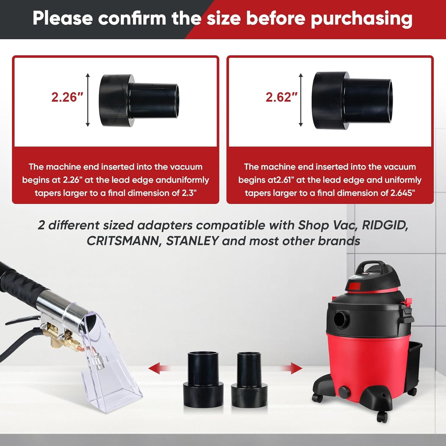 Shop Vac Carpet Cleaner Hose Kit with 25 ft Water Line, 10 ft Vacuum Hose & Adapter, Universal Vacuum Attachment for Carpet Cleaning