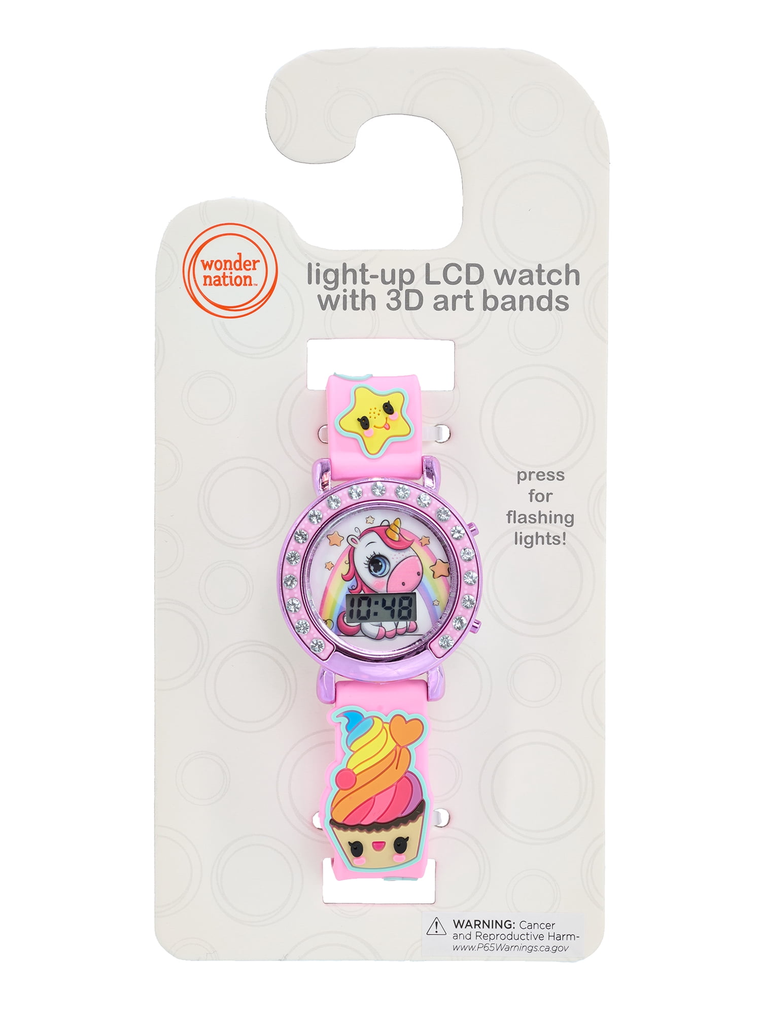 Wonder Nation Girls Round LCD Dial Childrens Unicorn Digital Watch, Pink Multi Color, Silicone Strap