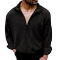 thumbnail image 4 of Yaoyar Men's Summer Breathable Solid Crinkle Texture Camp Collar Button Front Long Sleeve Lightweight Casual Shirt, 4 of 7