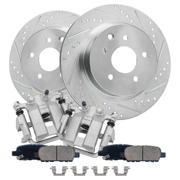 Detroit Axle - Rear Drilled Slotted Brakes and Rotors Brake Pads Brake Calipers Replacement for Nissan 350Z