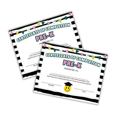 Pre-K Certificate of Completion Graduation Diploma 30pk 8.5x11 Smiley Face Daisy 90s Seed Bracelet Checkered Neutral Award Theme Trendy