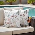 thumbnail image 5 of Spring Flower Pillow Covers 2 Pack Vintage Floral Leaves Butterfly Botanical Plant Pillowcase Waterproof Outdoor Throw Pillow Cover for Patio Garden Square Cushion 26”x26”, 5 of 9