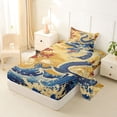 thumbnail image 2 of Feelyou Retro Chinese Dragon Twin Sheet Sets for Kids Boys Teens, Ukiyo Wave Blossom Bedding, Gold Blue Red, 3-Piece, 2 of 5
