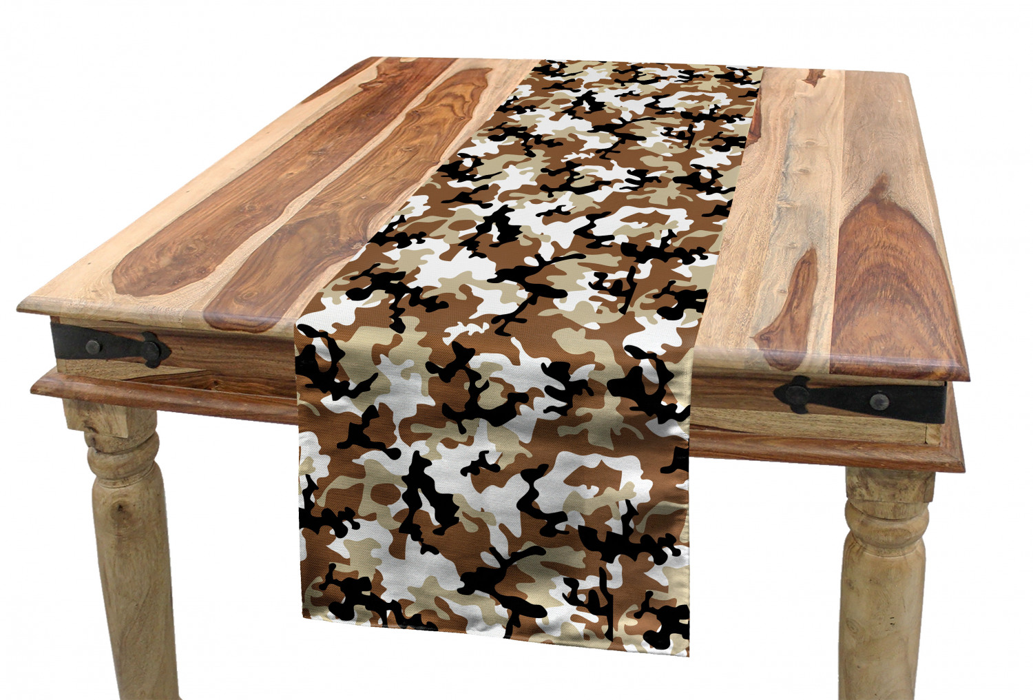 Camouflage Table Runner, Abstract Style in Various Shades of Brown