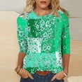 thumbnail image 1 of ICHUANYI Clearance Women's Fashion Printed Loose T-shirt Mid-length 3/4 Sleeves Blouse Round Neck Casual Tops(Green, L) ICHUANYI WER2023081107561, 1 of 4