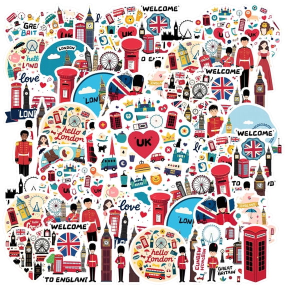 35pcs-100pcs British Sticker Pack Stationery Stickers Travel Stickers Kids Stickers for Suitcase Laptop Guitar