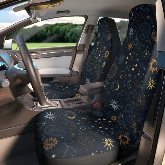 Outer Space Stars Car Seat Covers in 2 packs fit most auto accessories printed generic front seat covers