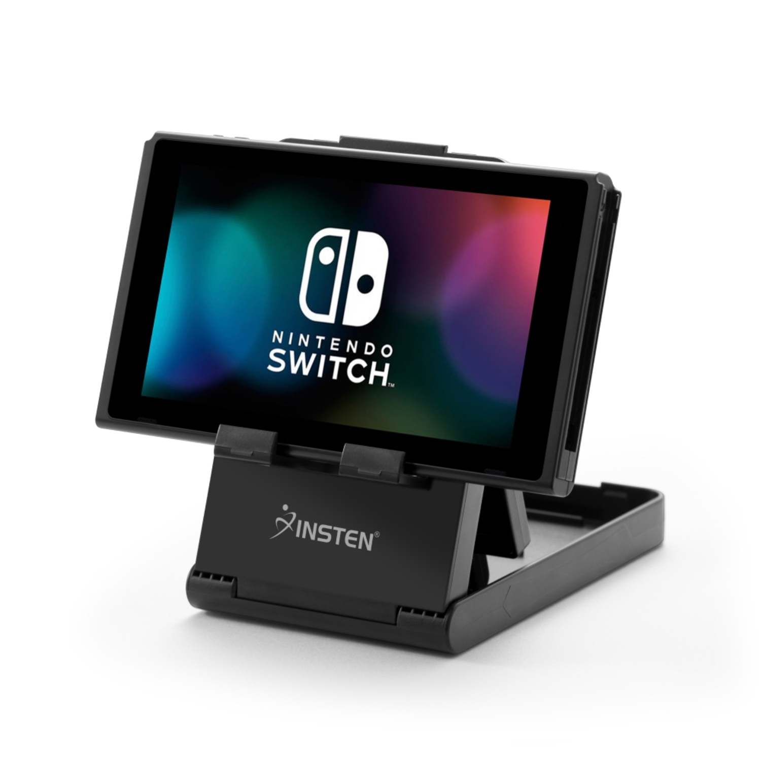 image: Nintendo Switch Stand, Nintendo Switch Playstand with Charging Port Access, by Insten Gaming Play Stand Holder Desktop Bracket [Multi-Angle Adjustable] for Nintendo Switch - Compact & Foldable Design