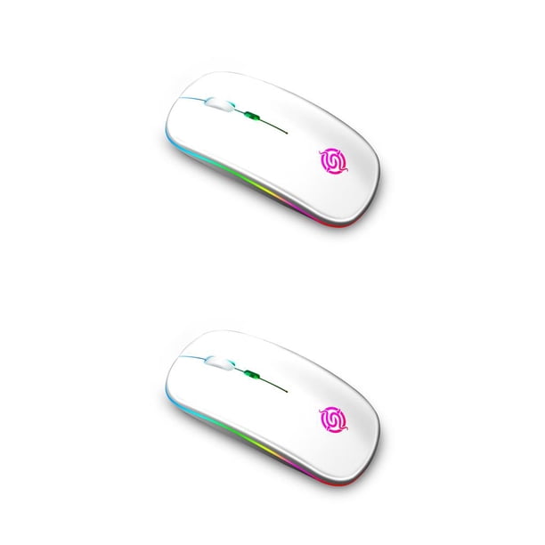 Seitruly Ratón inalámbrico para computadora USB 1600DPI Ratones ópticos ergonómicos recargables ajustables PC de escritorio portátil de Blanco 2Conjunto