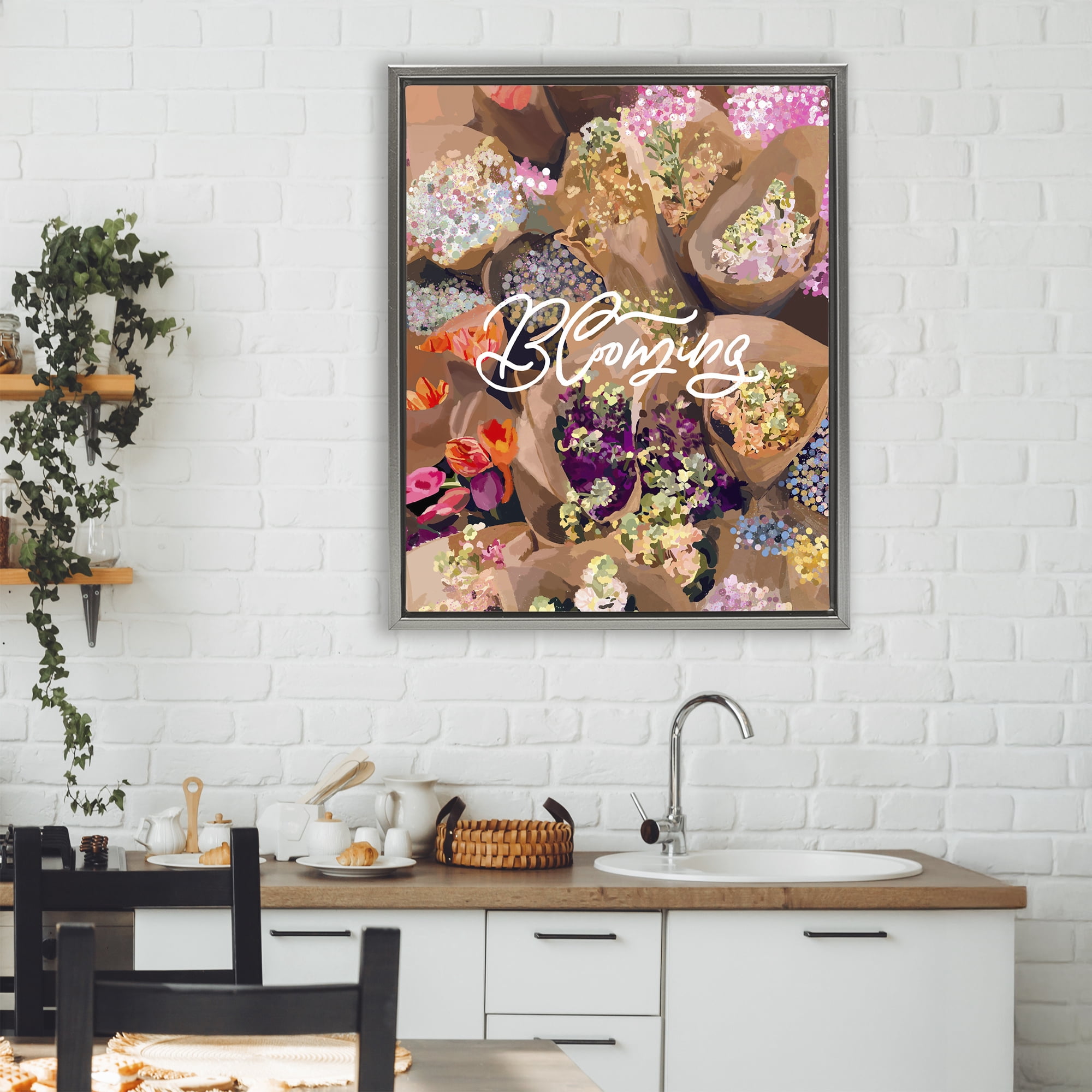 Stupell Industries Blooming Spring Bouquets Gray Framed Floater Canvas Wall Art, design by Amelia Noyes