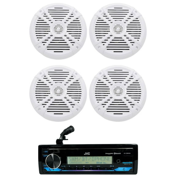 JVC KD-X38MBS 1-Din Marine Stereo Receiver w/Bluetooth/USB (4) White 8" Speakers