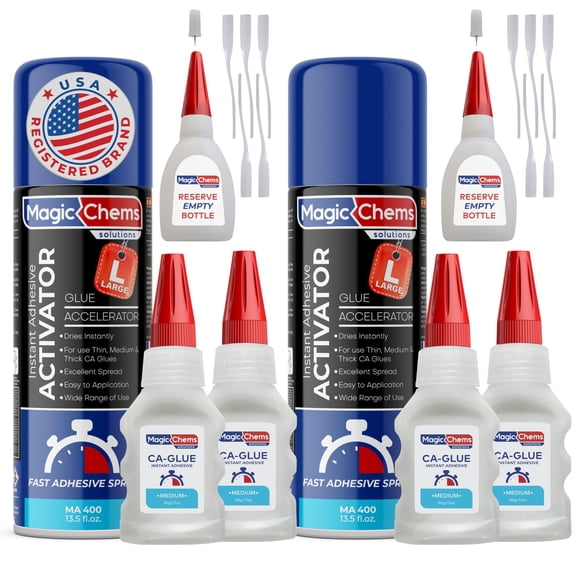 CA Glue with Activator (4 x 1.7 oz + 2 x 13.5 fl oz Activator), Cyanoacrylate Adhesive for 3D Printing & Acrylic, Strong Bond Super Glue Accelerator