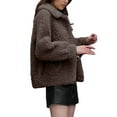 thumbnail image 6 of Women Plus Size Fuzzy Fleece Jacket Fall Casual Comfy Coat Lapel Button Long Sleeve Outerwear with Pockets New Coffee XL, 6 of 7