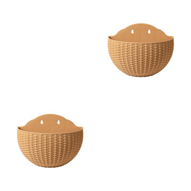 Youkk Easy To Install Double-layer Plastic Flowerpot For Walls Drainage Flower Pot khaki 2Set