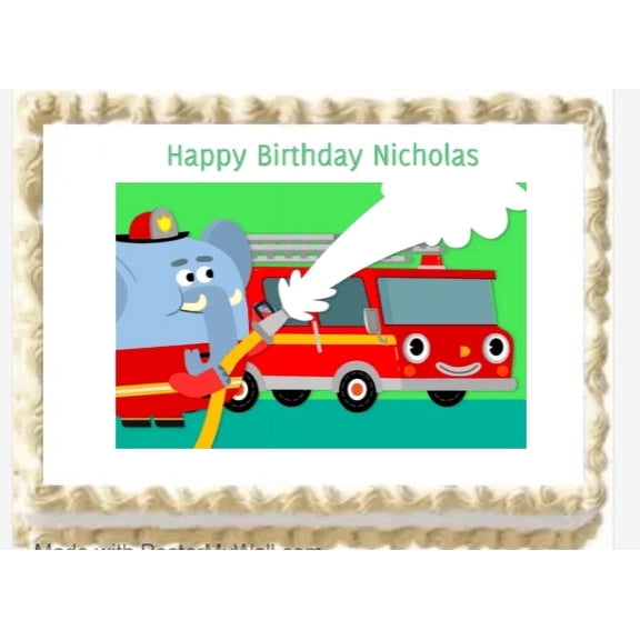 Fire Truck Edible Image Icing Cake Topper for Quarter Sheet Cake, by TNCT