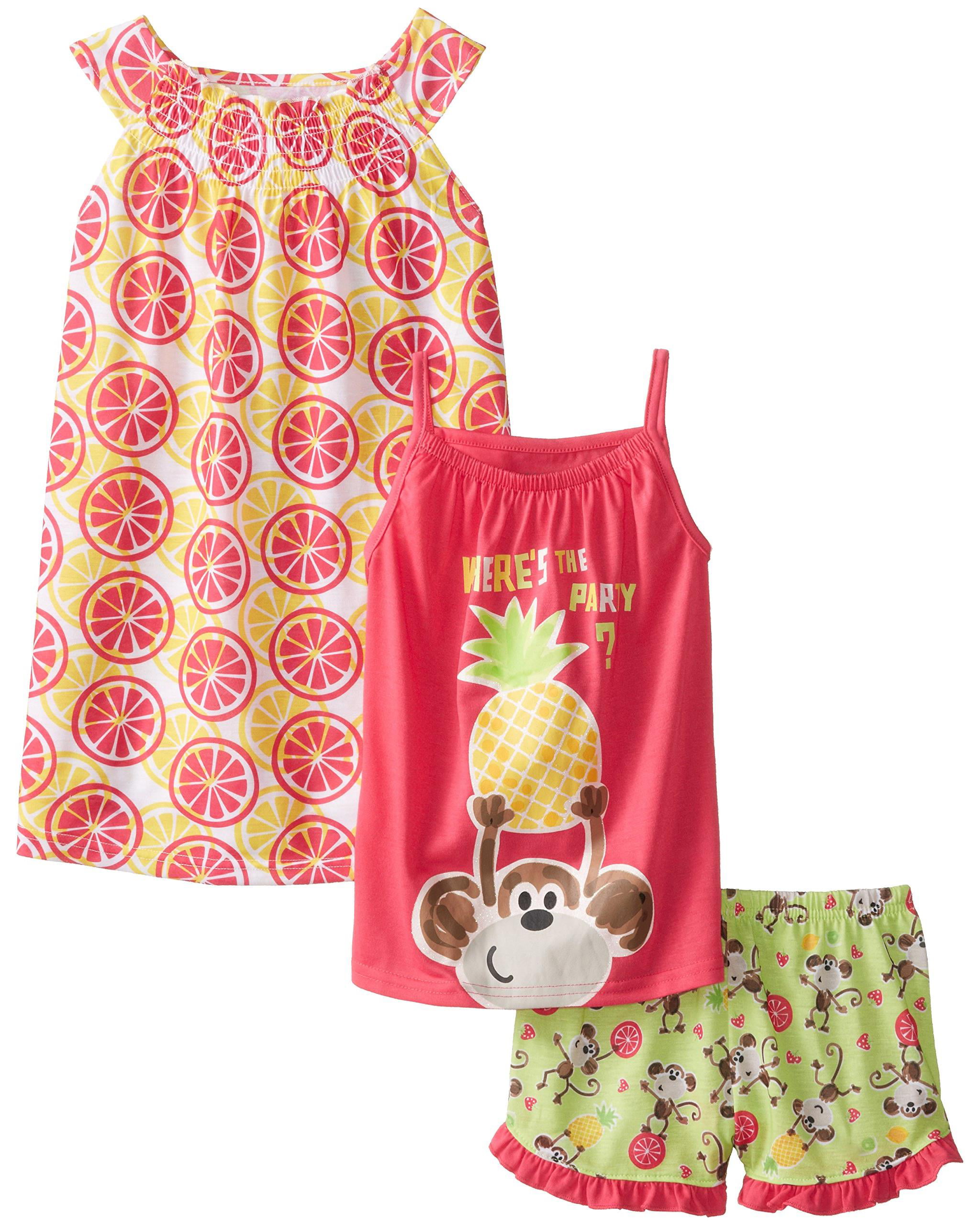 Komar Kids Girls Pajama Nightgown, Tee, Short Sleepwear Set, Pineapple ...