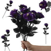 1PCS Gothic Skull Roses Artificial Flowers - 14.57" Long Stem Black and Red Roses with Detailed Skull Centers - Spooky Halloween Decor for Parties, Weddings, Haunted Houses, Photo Props