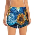 thumbnail image 2 of Balery Starry Night Sunflower Field Pantalones cortos deportivos para mujer con forro y dos bolsillos, elásticos, para entrenamiento, gimnasio, yoga-XX-Large, 2 of 7