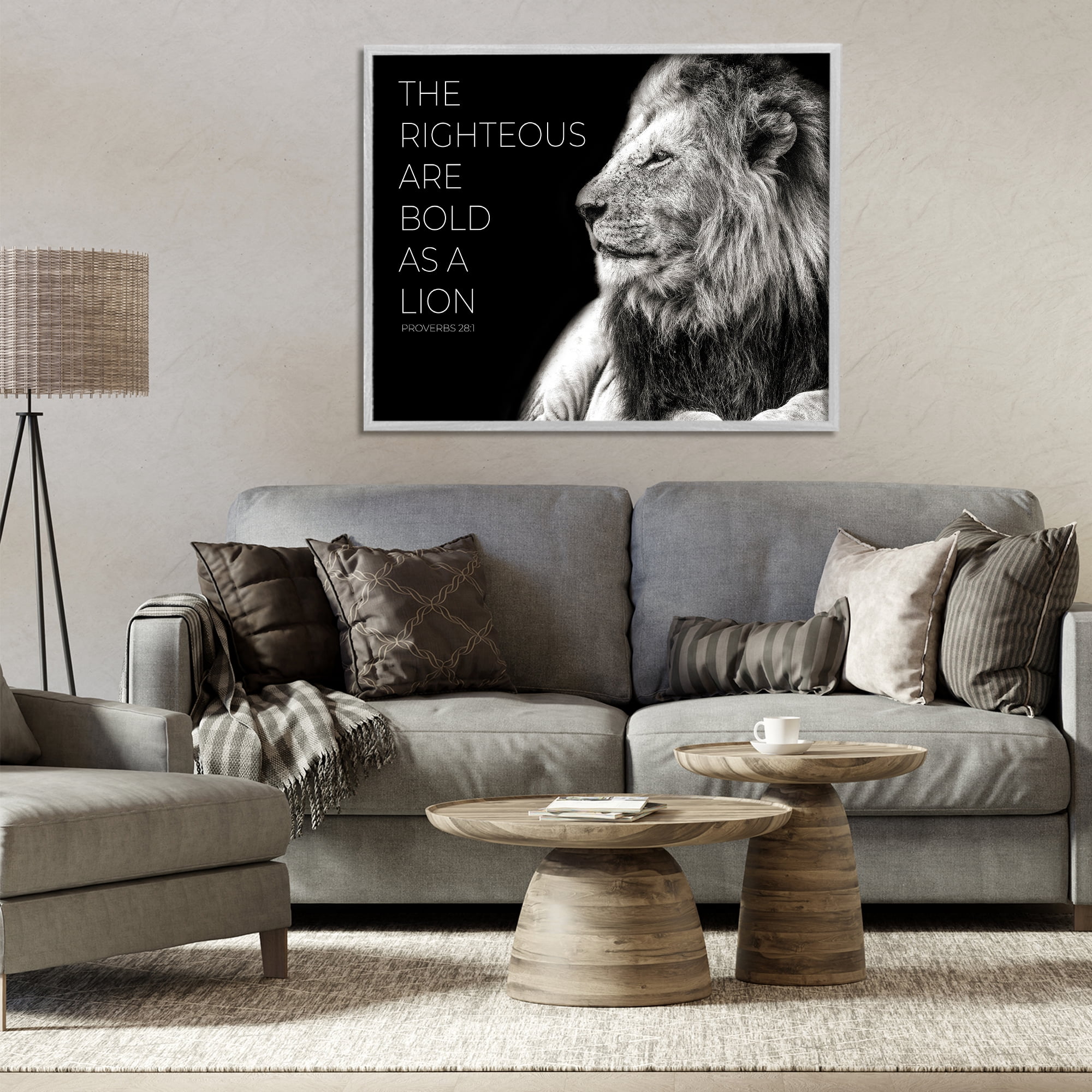 Stupell Industries The Righteous Bold As A Lion Gray Framed Giclee Art, design by Shelley Lake