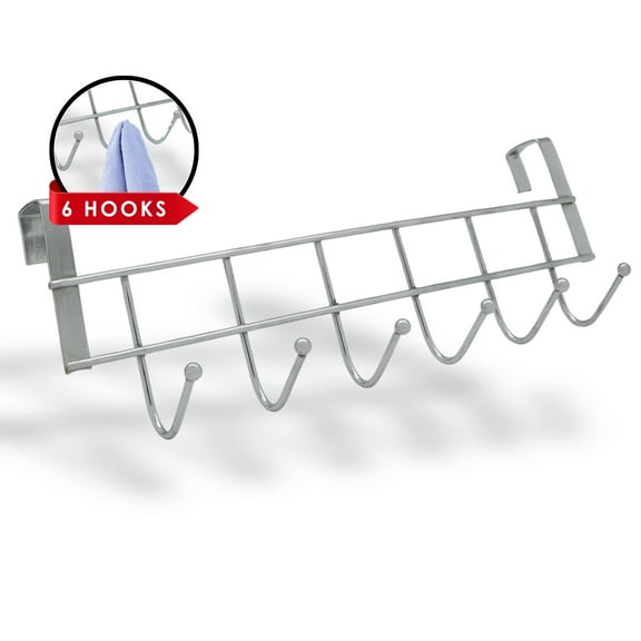 TreasureGurus Metal Over Cabinet Door 6 Prong Hook Kitchen Storage Bathroom Towel Hanger Clothing Hat Holder Coat Rack
