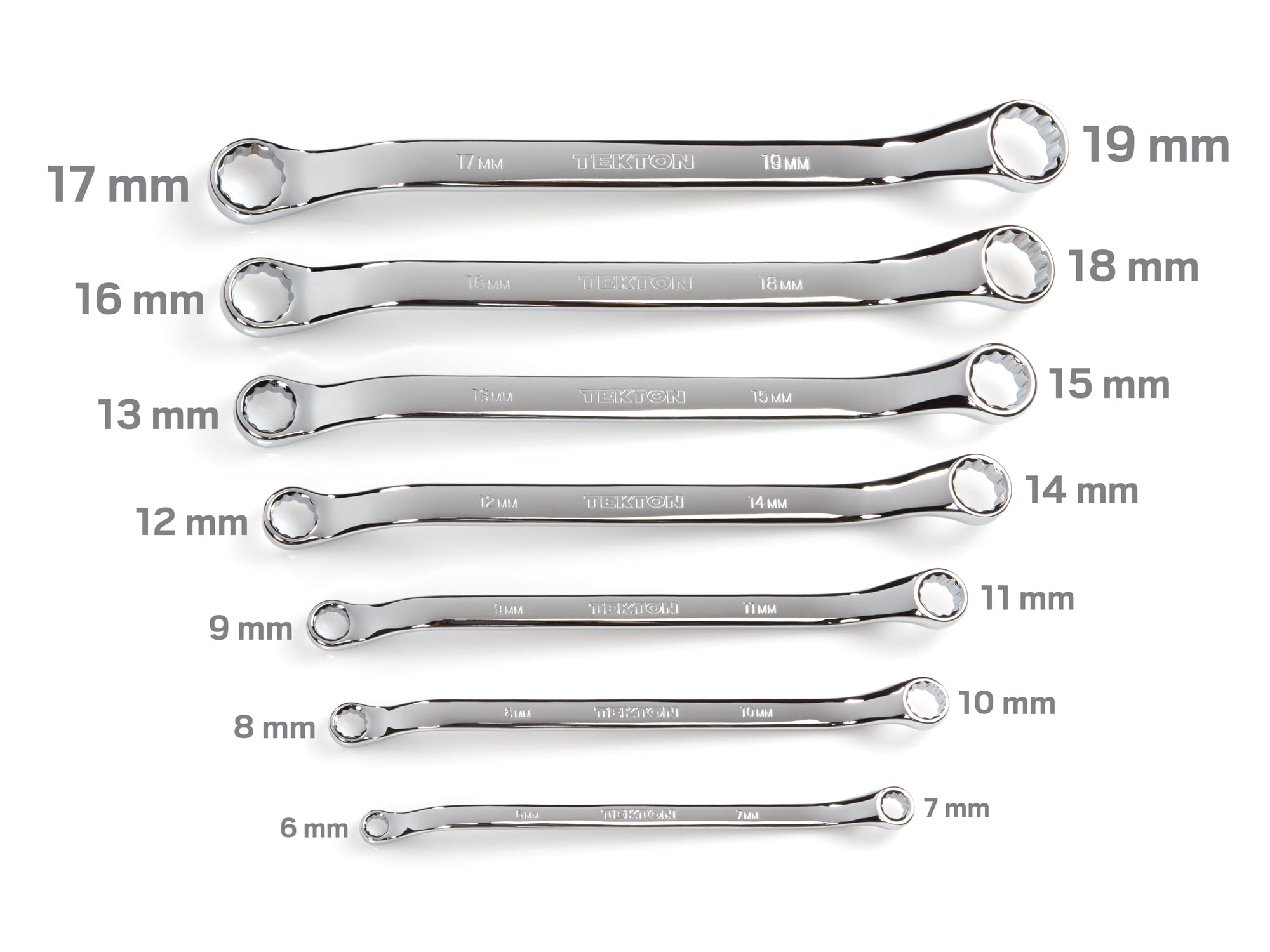 TEKTON 45-Degree Offset Box End Wrench Set, 7-Piece (6-19 mm) - Pouch | WBE24507