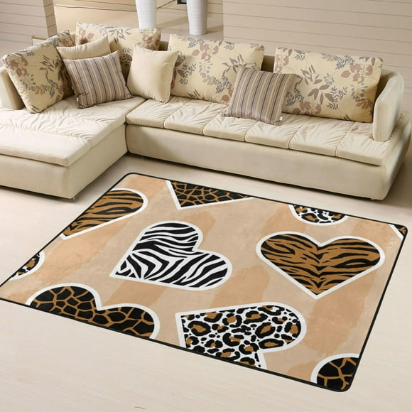 DouZhe Hearts Leopard Tiger Zebra Texture Pattern Area Rugs Non-Slip Machine Washable Floor Mat, Style Carpet Doormat, 63x48 inches