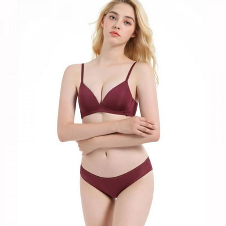 

Clearance Women Bra Briefs Set Ladies Comfortable Smooth No Trace Deep V No Steel Ring Bra + Panties Two-piece