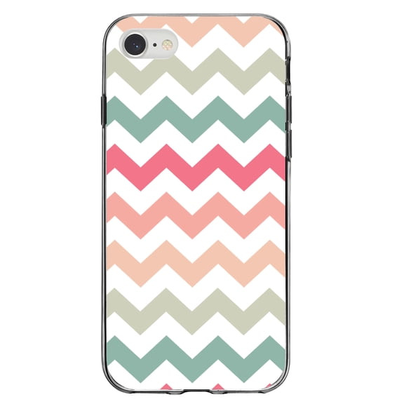 DistinctInk Clear Shockproof Hybrid Case for iPhone 7 8 SE (2020 Model) 4.7" Screen TPU Bumper Acrylic Back Tempered Glass Screen Protector - Pastel Chevron Wave Stripes - Chevron Stripes Pattern