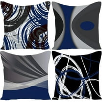 Set of 4 Throw Pillow Covers Modern Abstract Dark Blue Stripes Gray Black White Acrylic Bold Grey Decorative Pillow Cases Home Decor Square 18x18 Inches Pillowcases