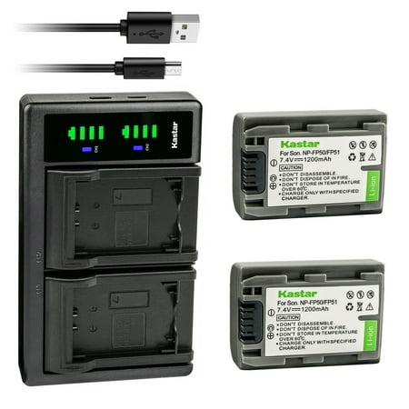 Kastar 2-Pack Battery NP-FP51 and LTD2 USB Charger Replacement for Sony DCR-HC30 DCR-HC32 DCR-HC33 DCR-HC35 DCR-HC36 DCR-HC39 DCR-HC40 DCR-HC41 DCR-HC42 DCR-HC43 DCR-HC44 DCR-HC46 DCR-HC65