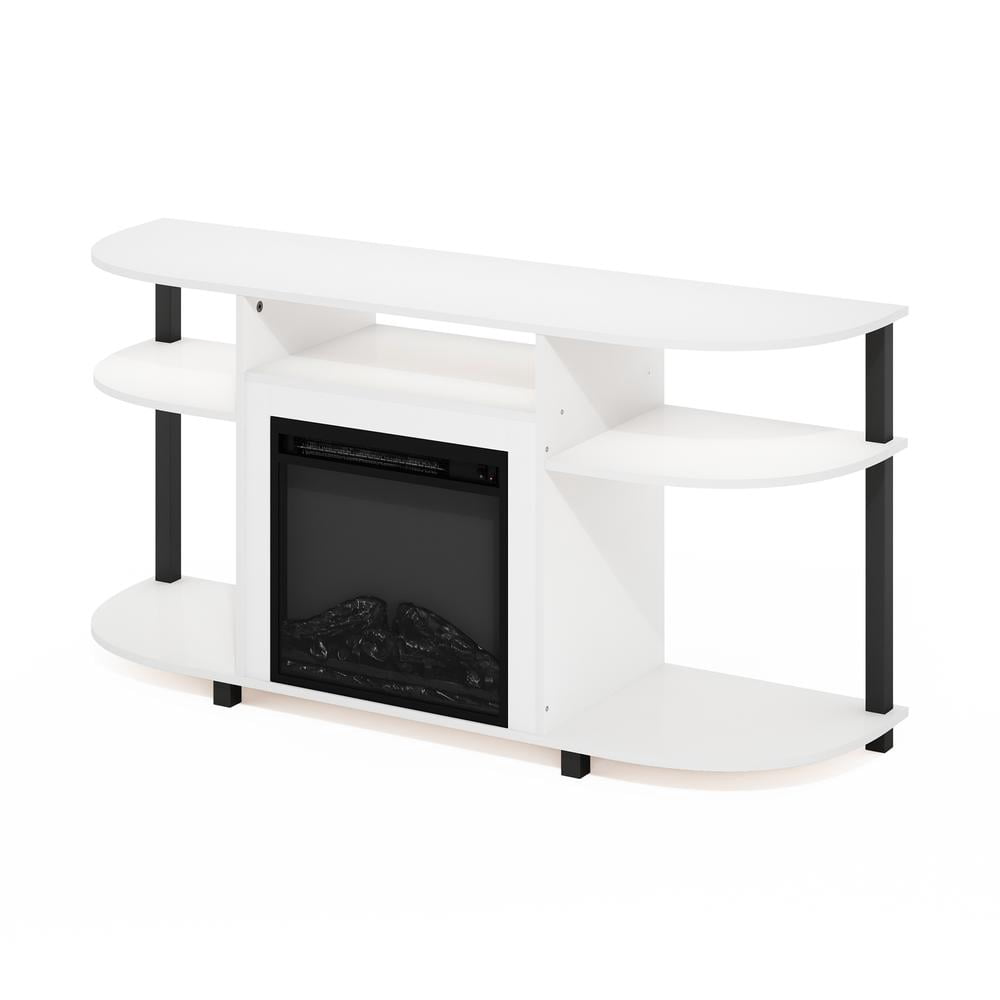 Furinno Jensen Open Storage Curved Entertainment Center Stand with Fireplace for TV up to 55 Inch, Solid White